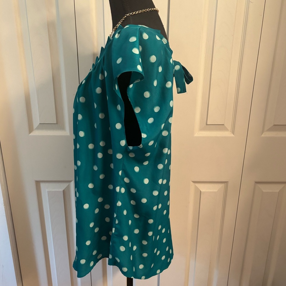 LC Lauren Conrad Teal Polka Dot Blouse - Picture 4 of 8